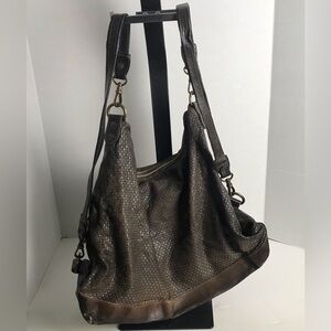 Giorgio Brato Brown Distressed Leather Perforated Large Messenger Backpack Bag